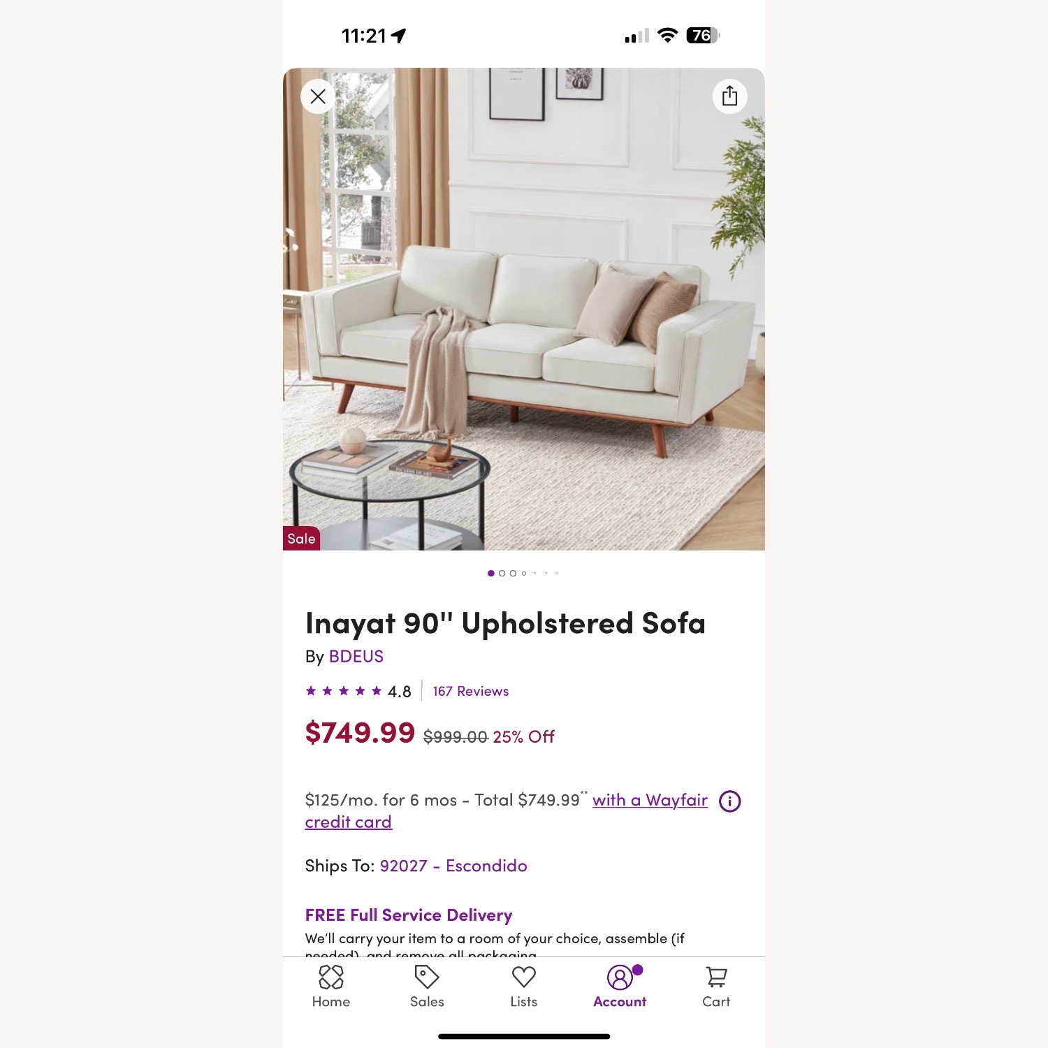 Inayat 90'' Upholstered Sofa - image-5