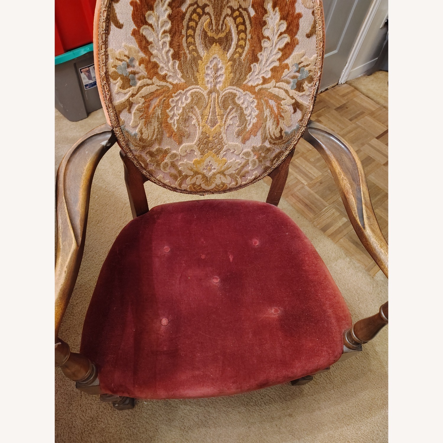 Antique Velvet Armchair - image-1