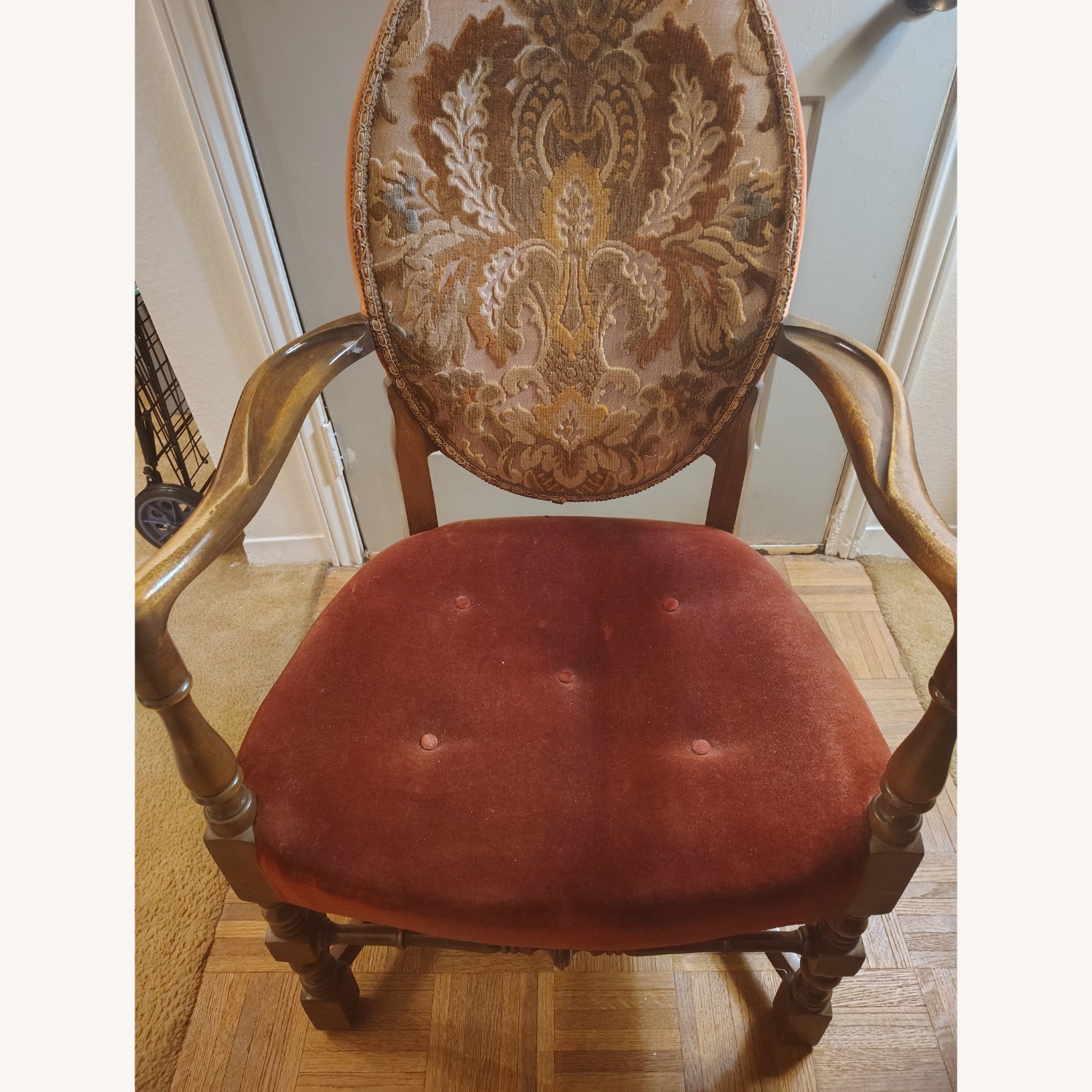 Antique Velvet Armchair - image-2