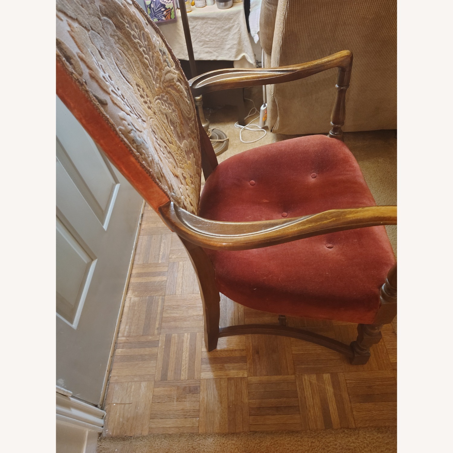 Antique Velvet Armchair - image-3