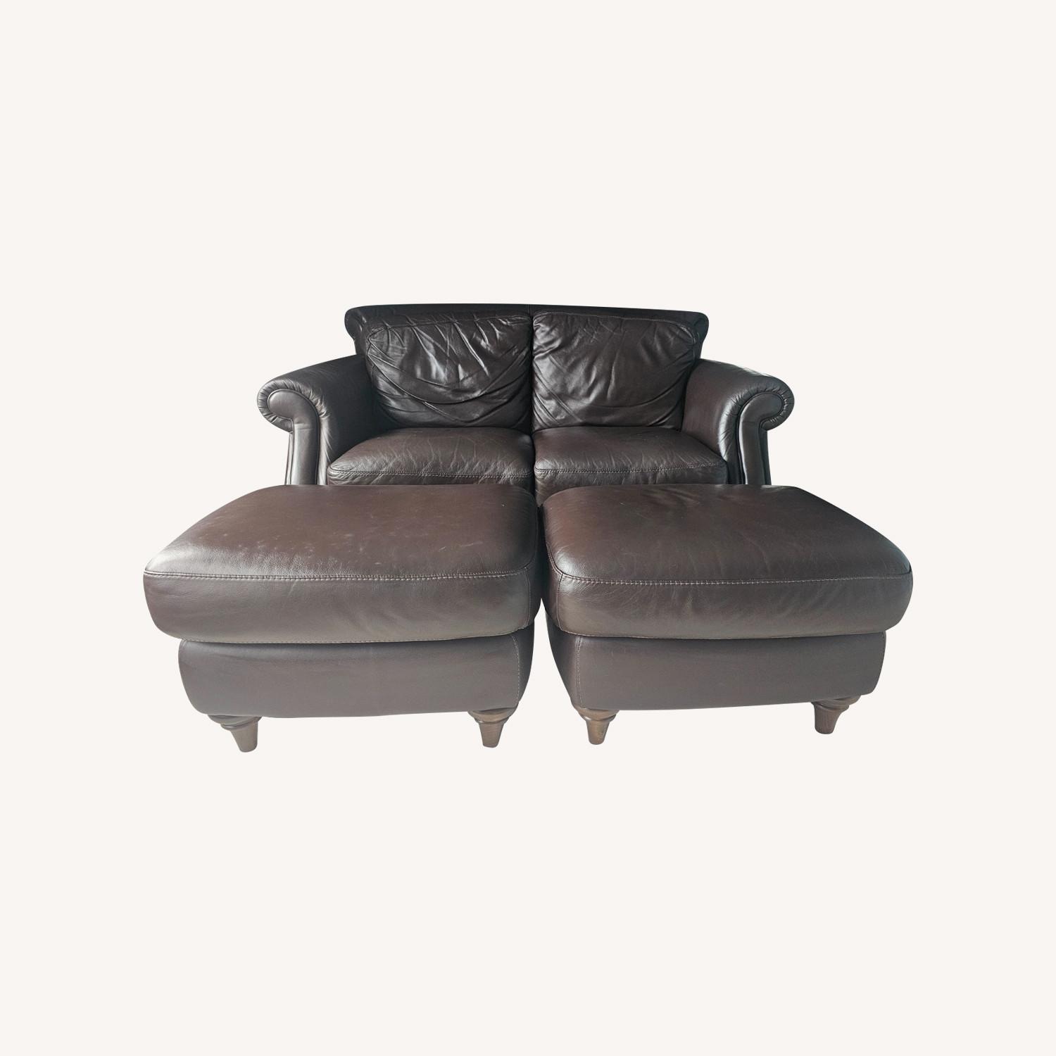 Natuzzi Leather Loveseat W 2 Ottomans - image-0
