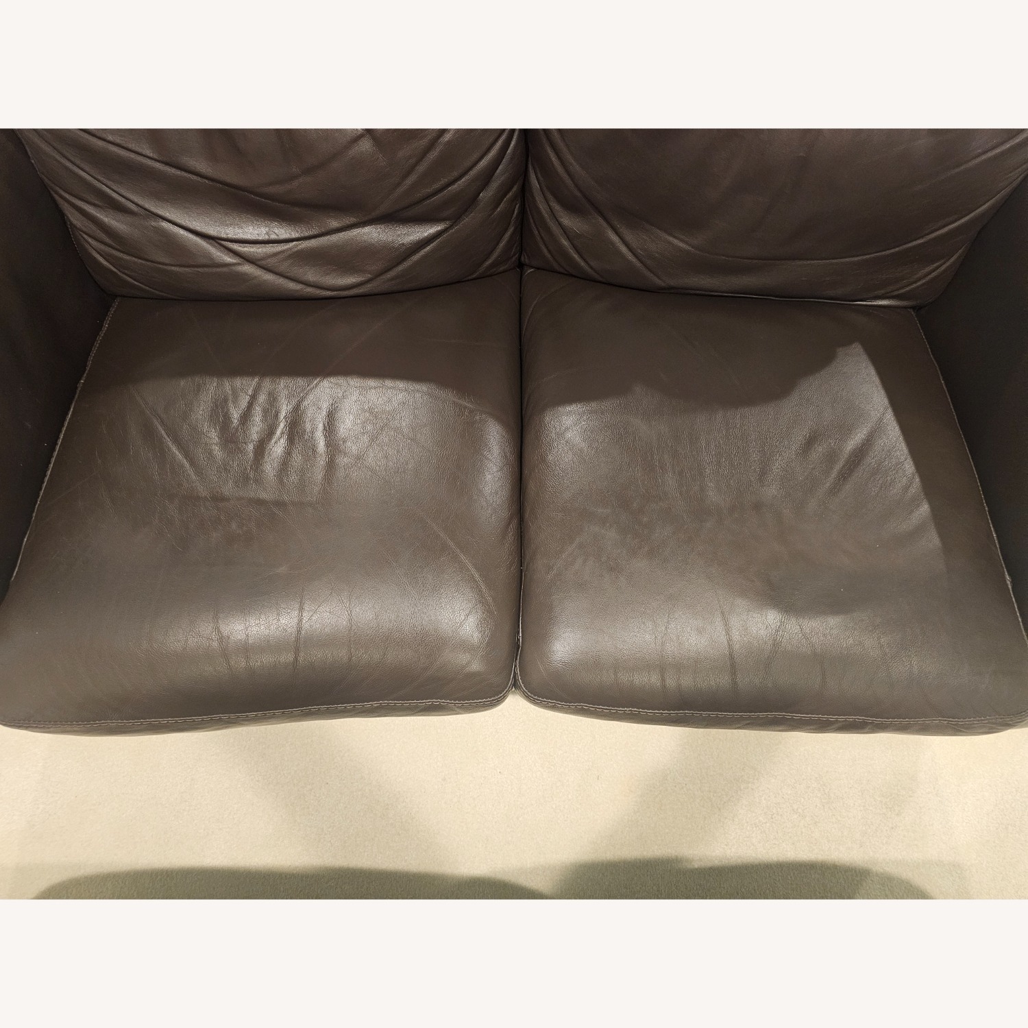 Natuzzi Leather Loveseat W 2 Ottomans - image-3