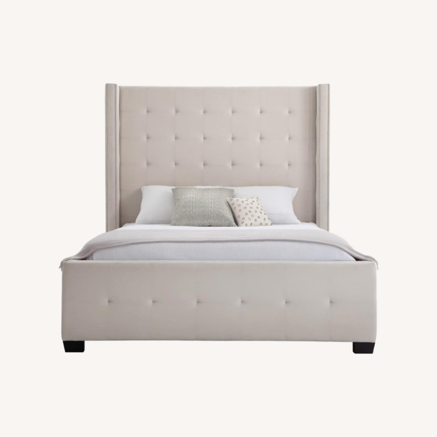 Preston King Beige Upholstered Panel Bed - image-0