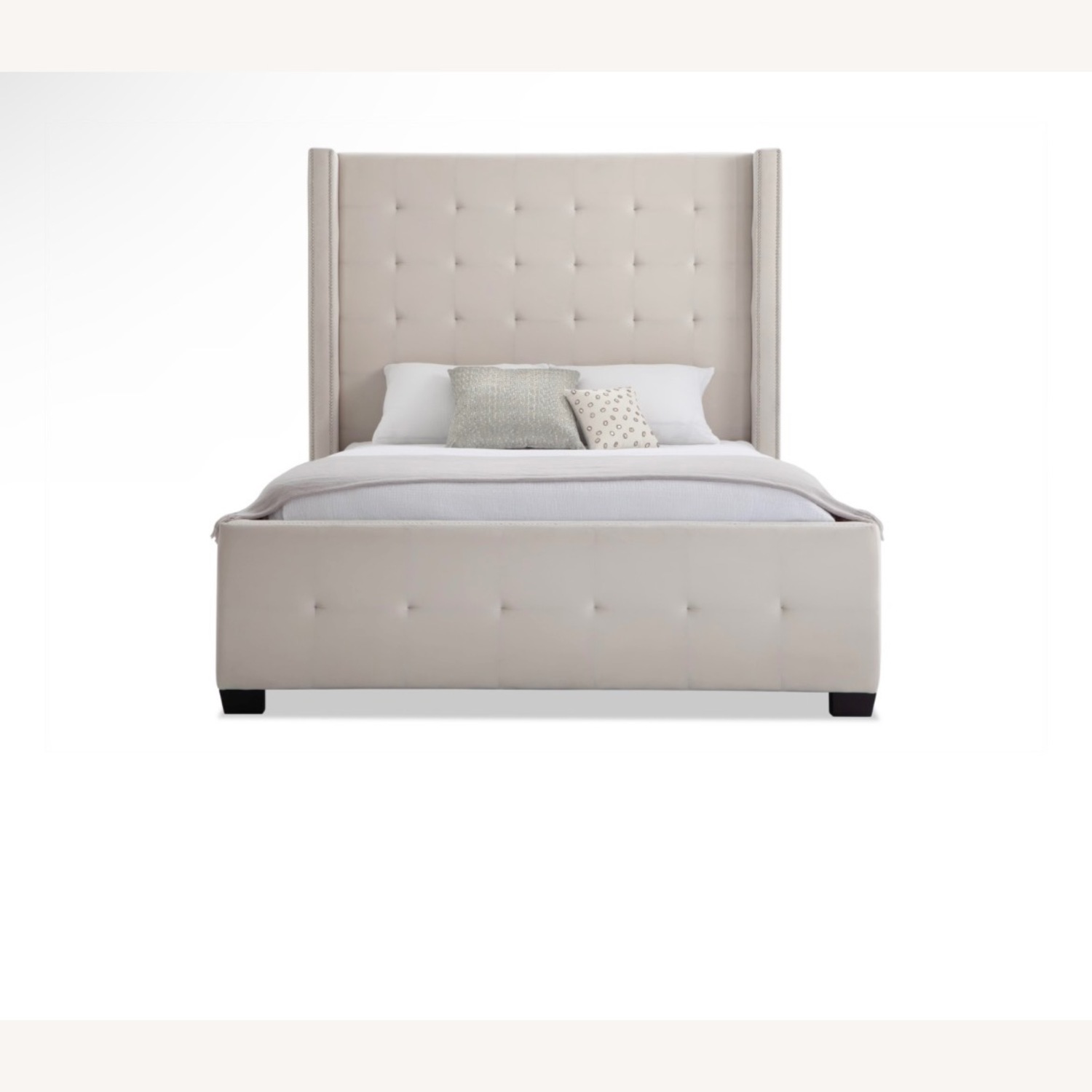 Preston King Beige Upholstered Panel Bed - image-1