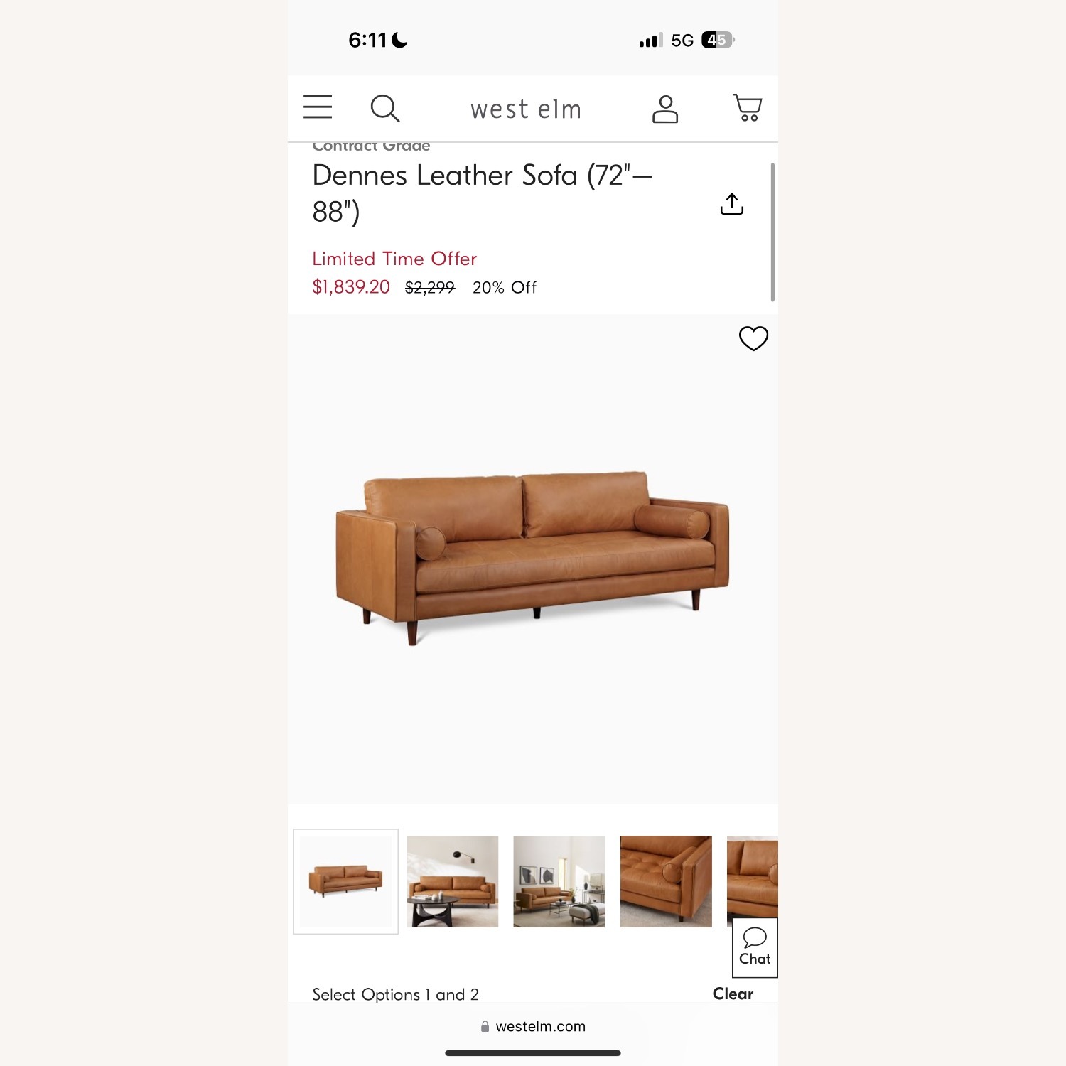 West Elm Dennes Tan Leather Sofa - image-3