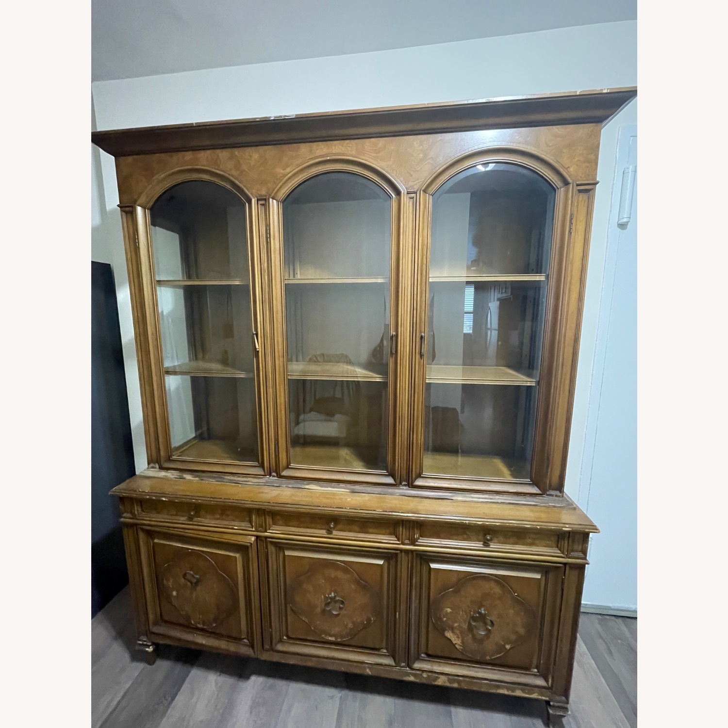 Mid Century Wood China Cabinet with Beveled Glass - image-2