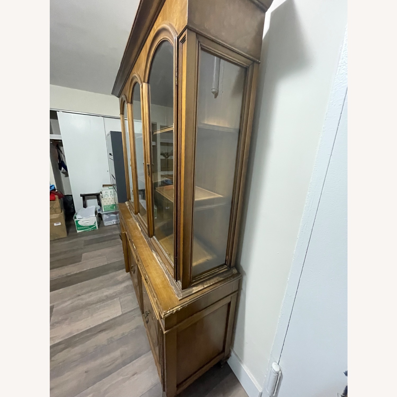 Mid Century Wood China Cabinet with Beveled Glass - image-3