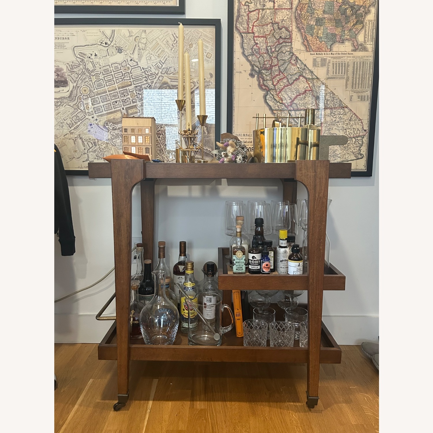Wooden with Brass Accents Bar Cart - image-1