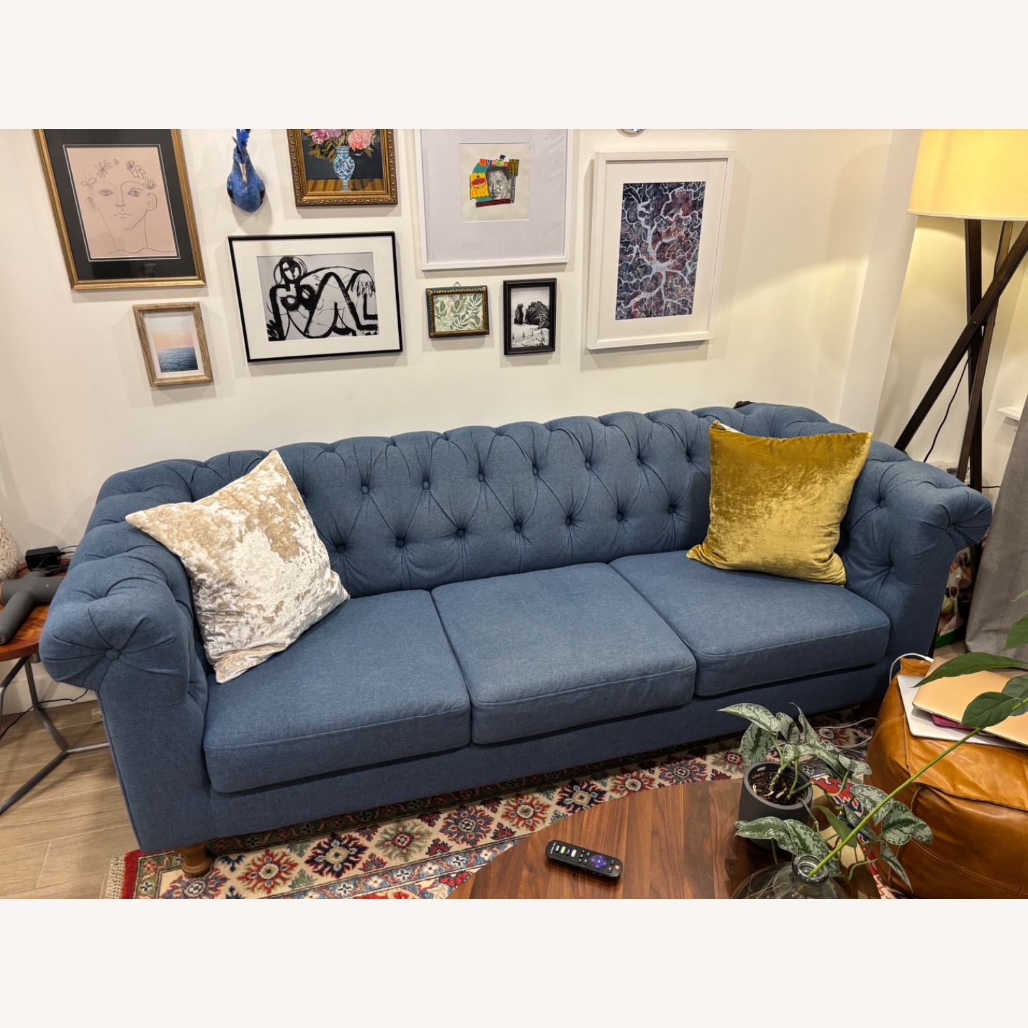 World Market Denim Blue Quentin Chesterfield Sofa - image-1
