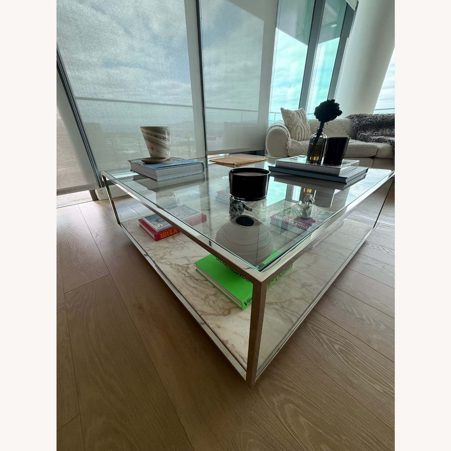 Crate & Barrel Modern Marble and Glass Coffee Table - image-2