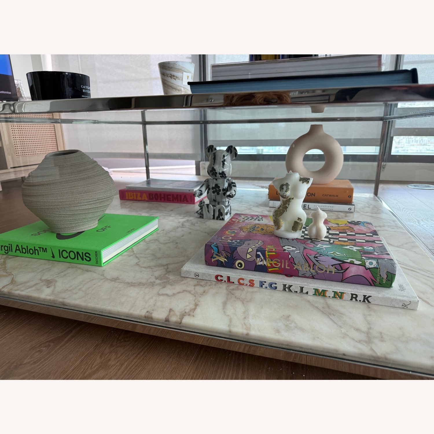 Crate & Barrel Modern Marble and Glass Coffee Table - image-3