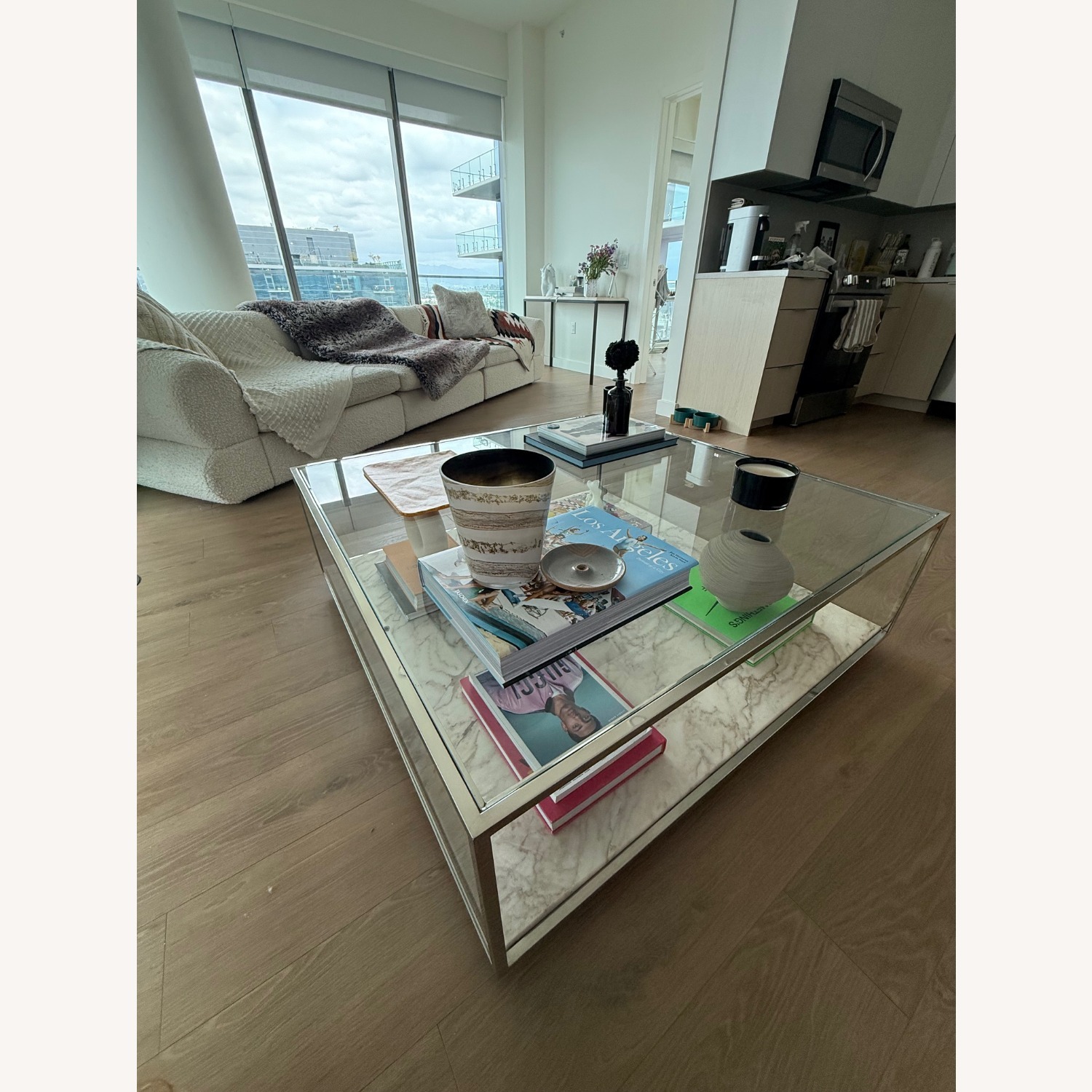 Crate & Barrel Modern Marble and Glass Coffee Table - image-4