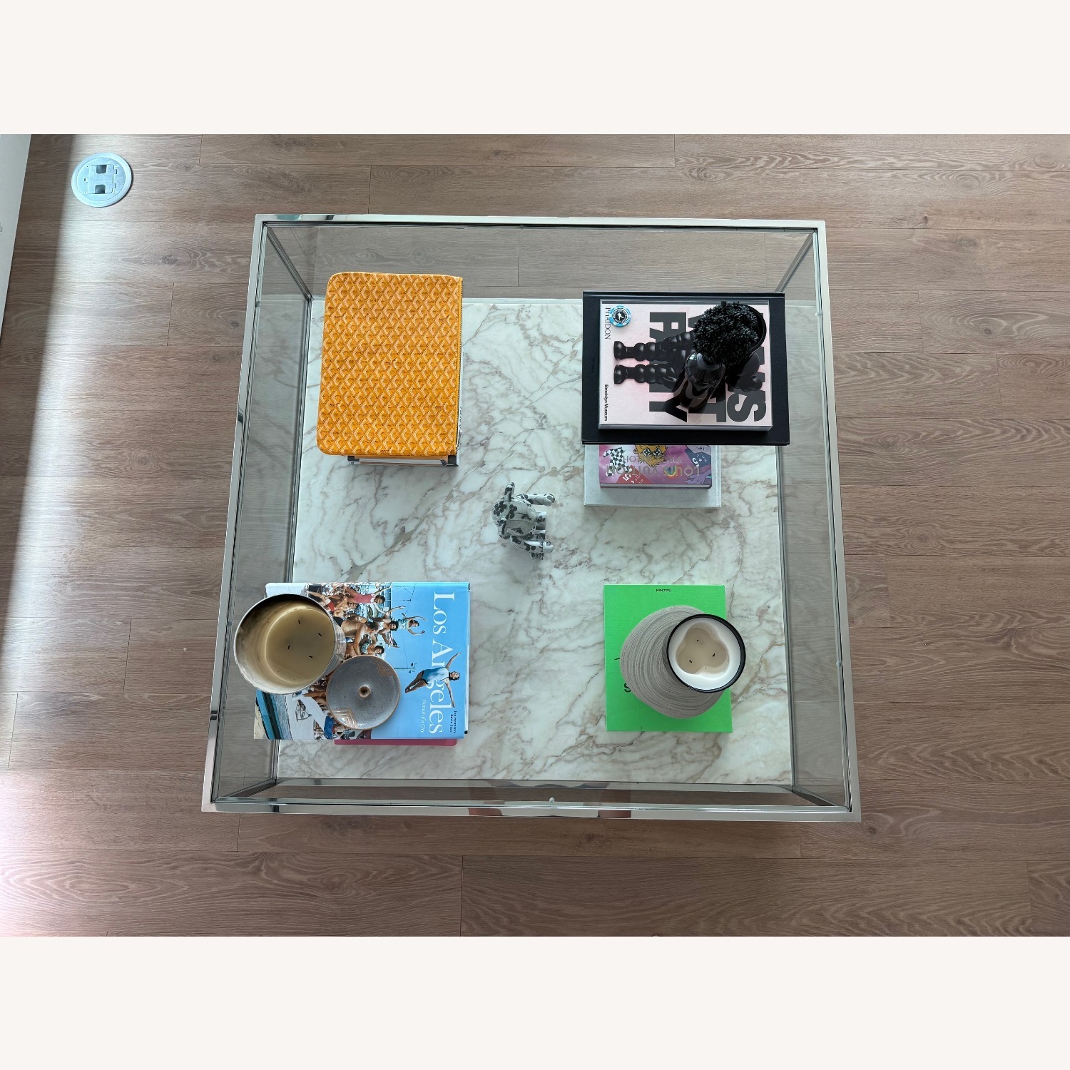 Crate & Barrel Modern Marble and Glass Coffee Table - image-1