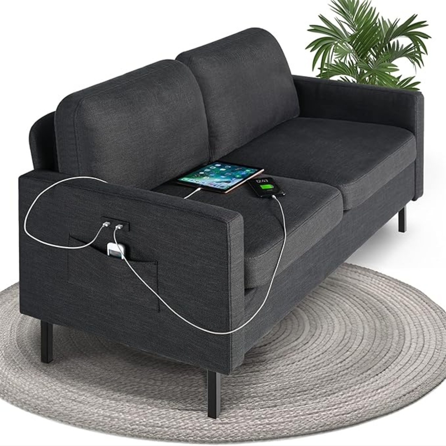 STHOUYN Dark Gray Sofa - image-4