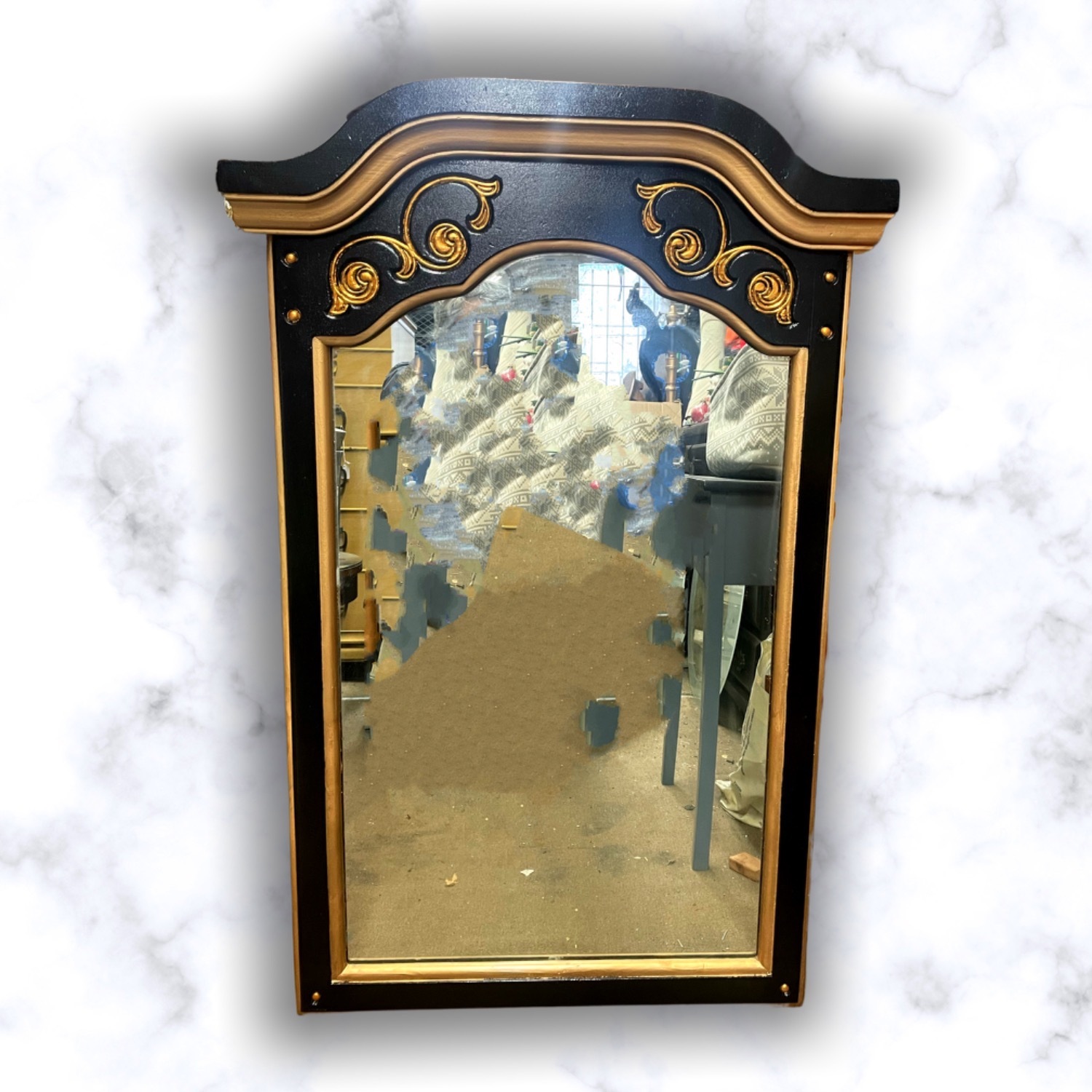 Vintage 1970sWood Framed Hand Painted Wall Mirror - image-1