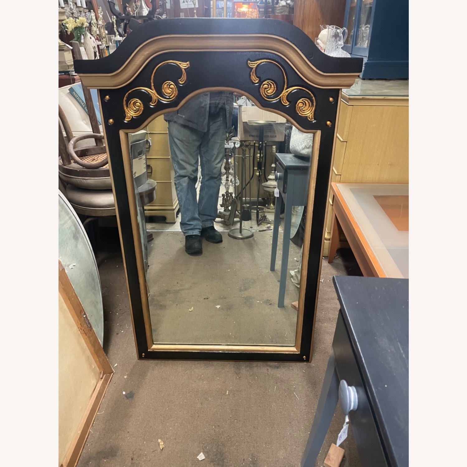 Vintage 1970sWood Framed Hand Painted Wall Mirror - image-4