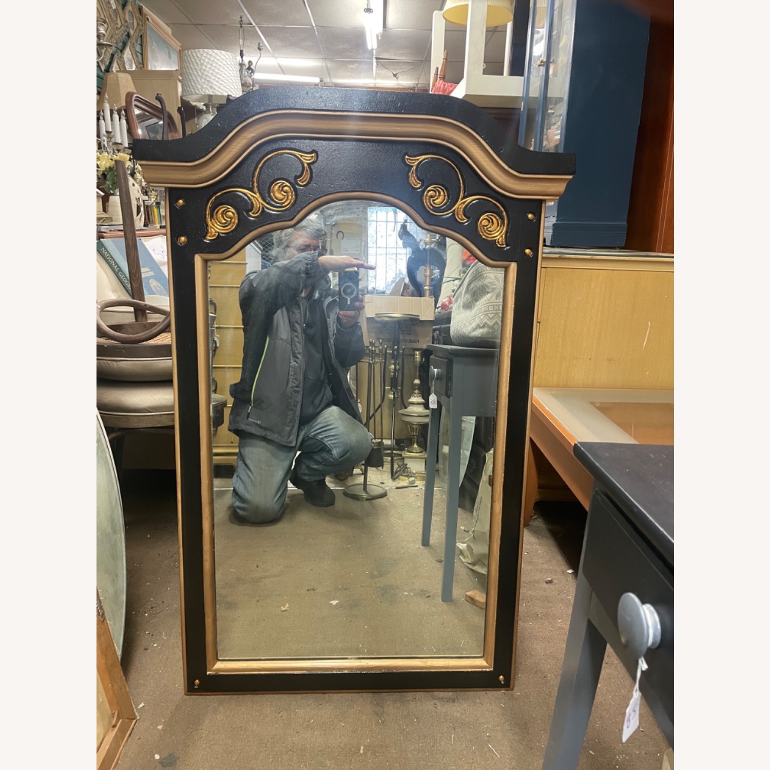 Vintage 1970sWood Framed Hand Painted Wall Mirror - image-5
