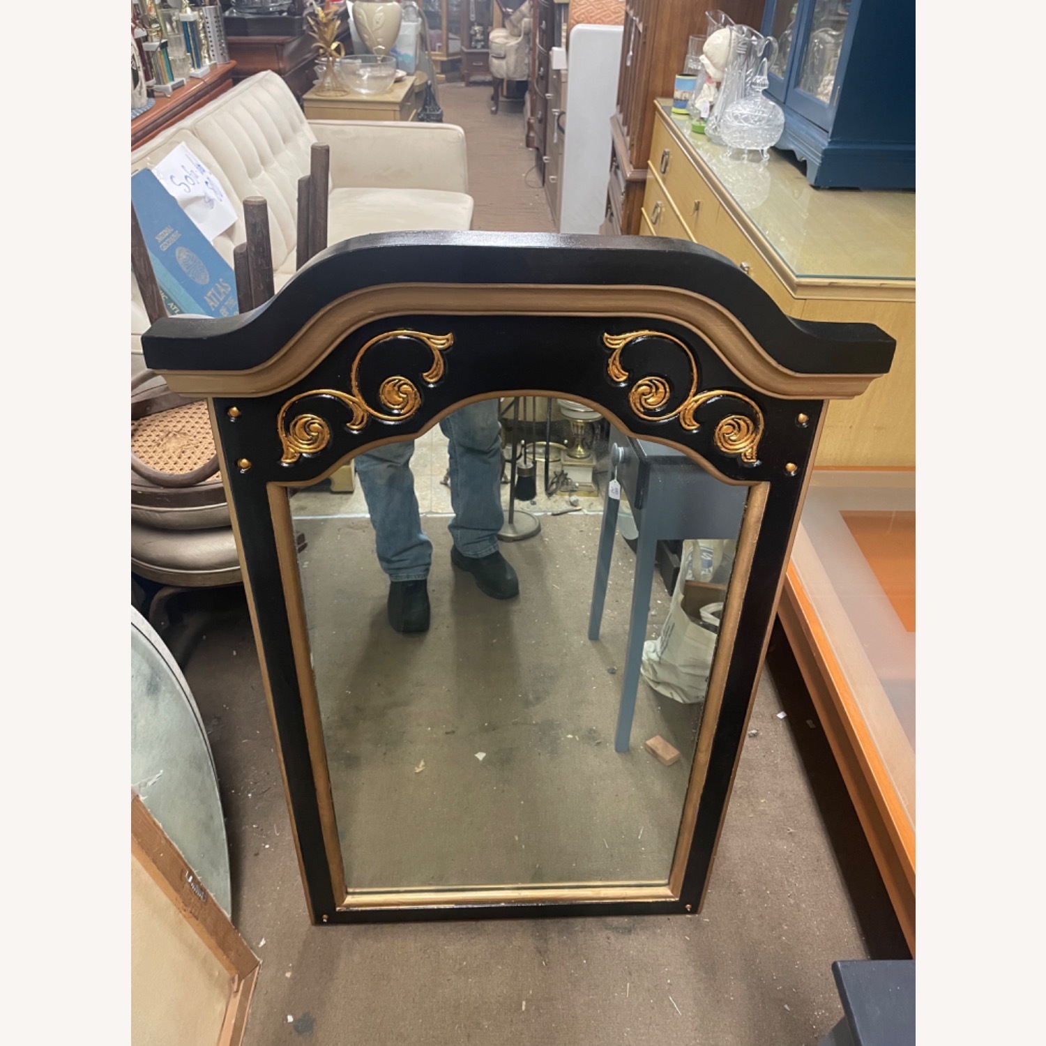 Vintage 1970sWood Framed Hand Painted Wall Mirror - image-3
