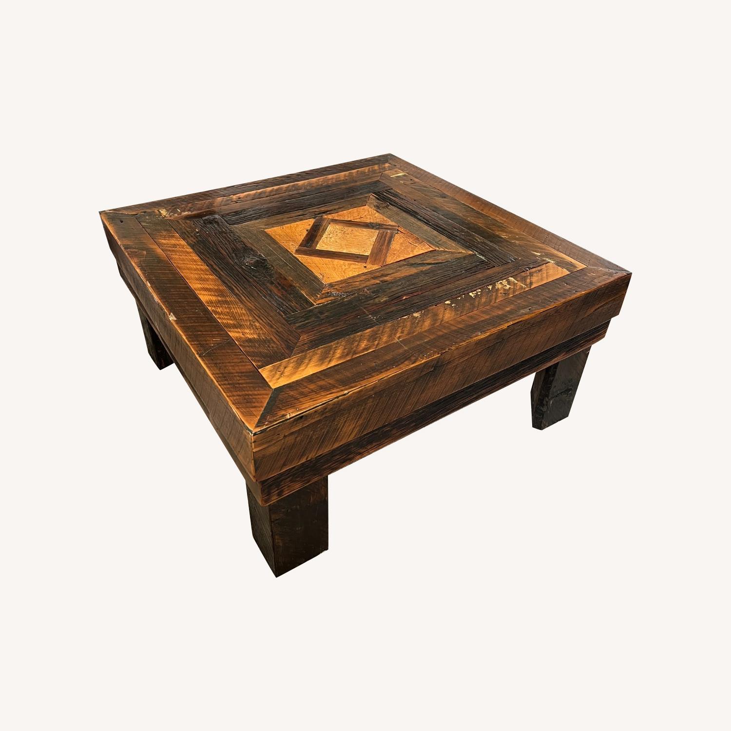 Vintage Handmade Wooden Coffee Table - 37x37x18" - image-0
