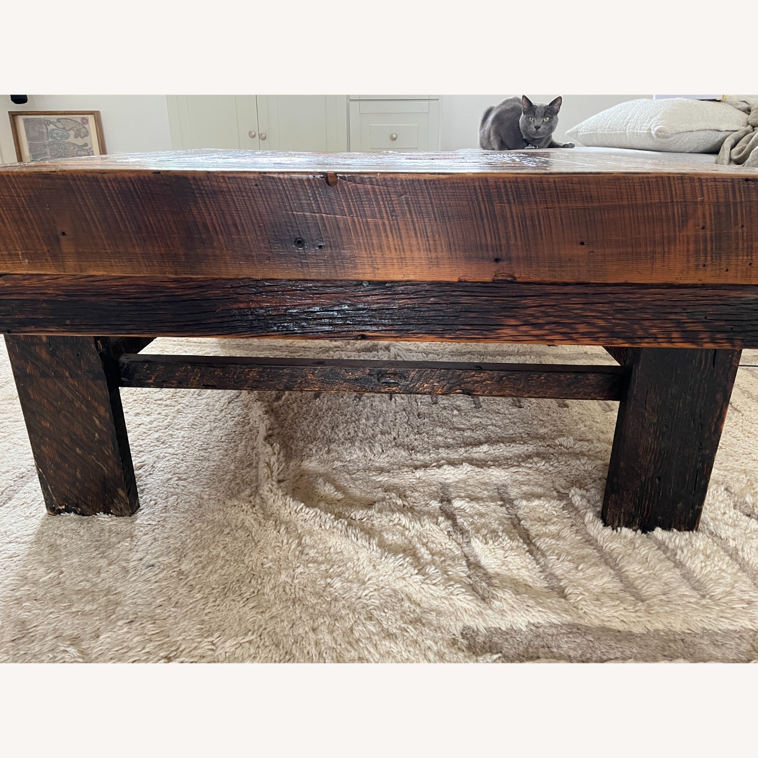 Vintage Handmade Wooden Coffee Table - 37x37x18" - image-5