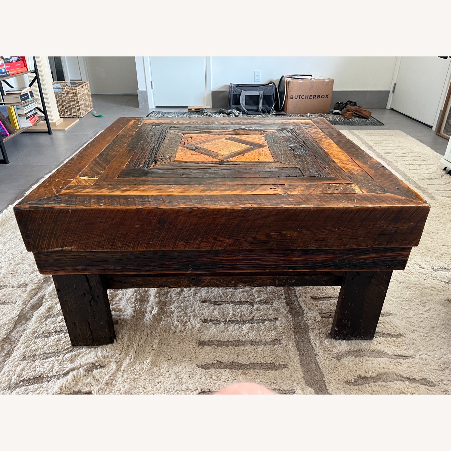 Vintage Handmade Wooden Coffee Table - 37x37x18" - image-6