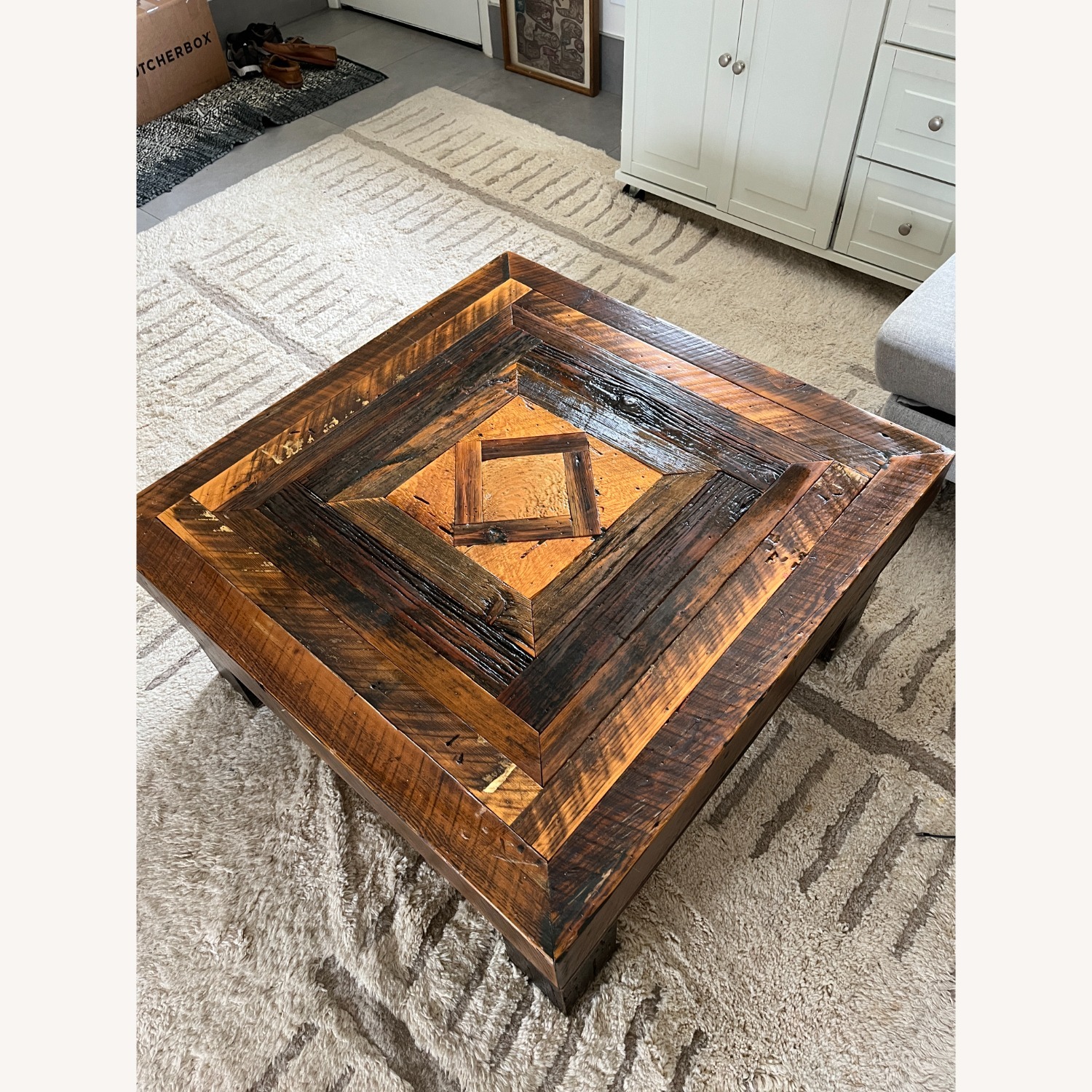 Vintage Handmade Wooden Coffee Table - 37x37x18" - image-3