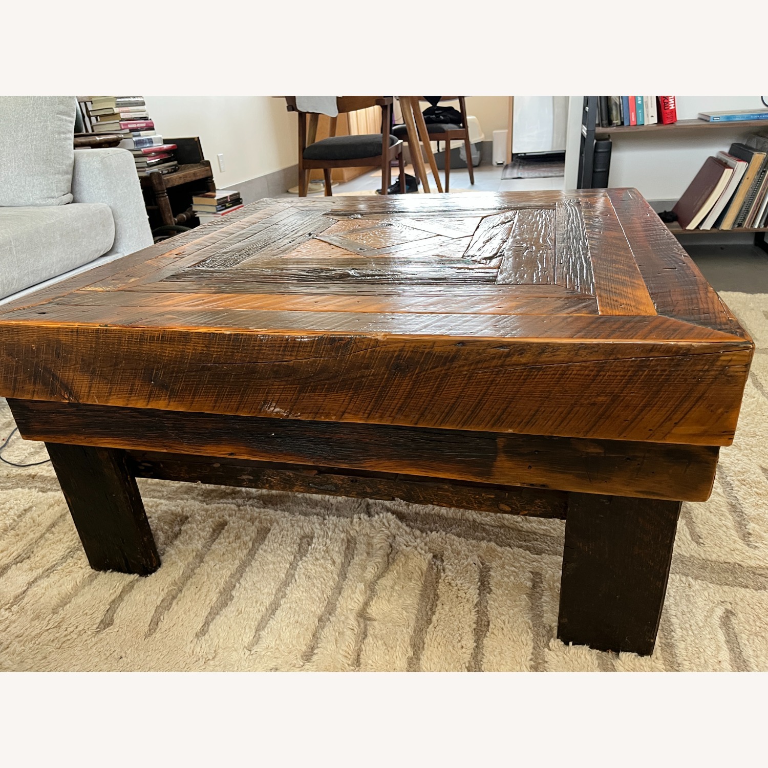 Vintage Handmade Wooden Coffee Table - 37x37x18" - image-7