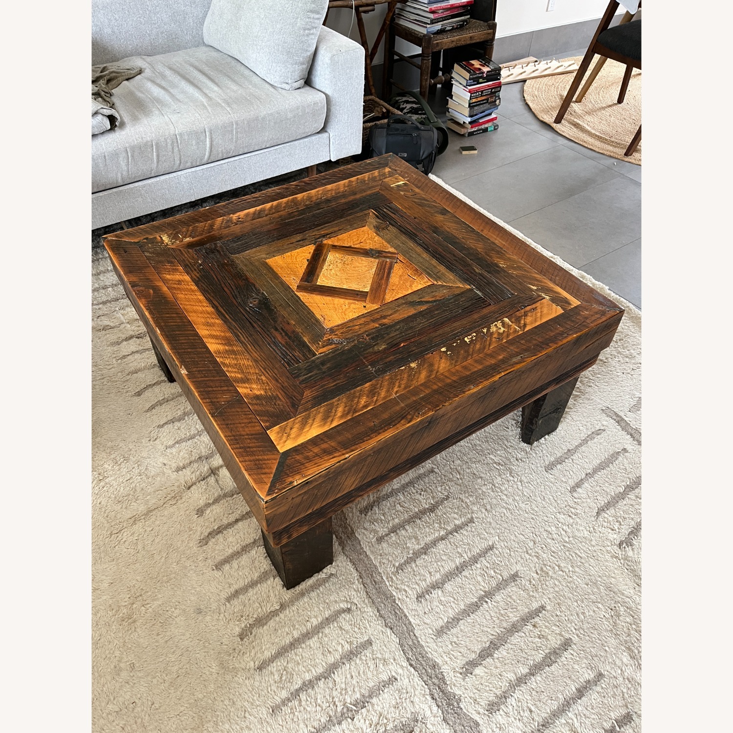 Vintage Handmade Wooden Coffee Table - 37x37x18" - image-12