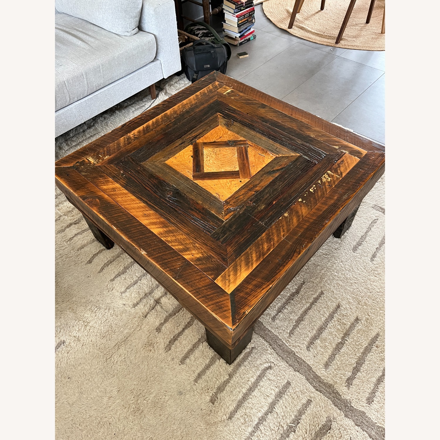 Vintage Handmade Wooden Coffee Table - 37x37x18" - image-8