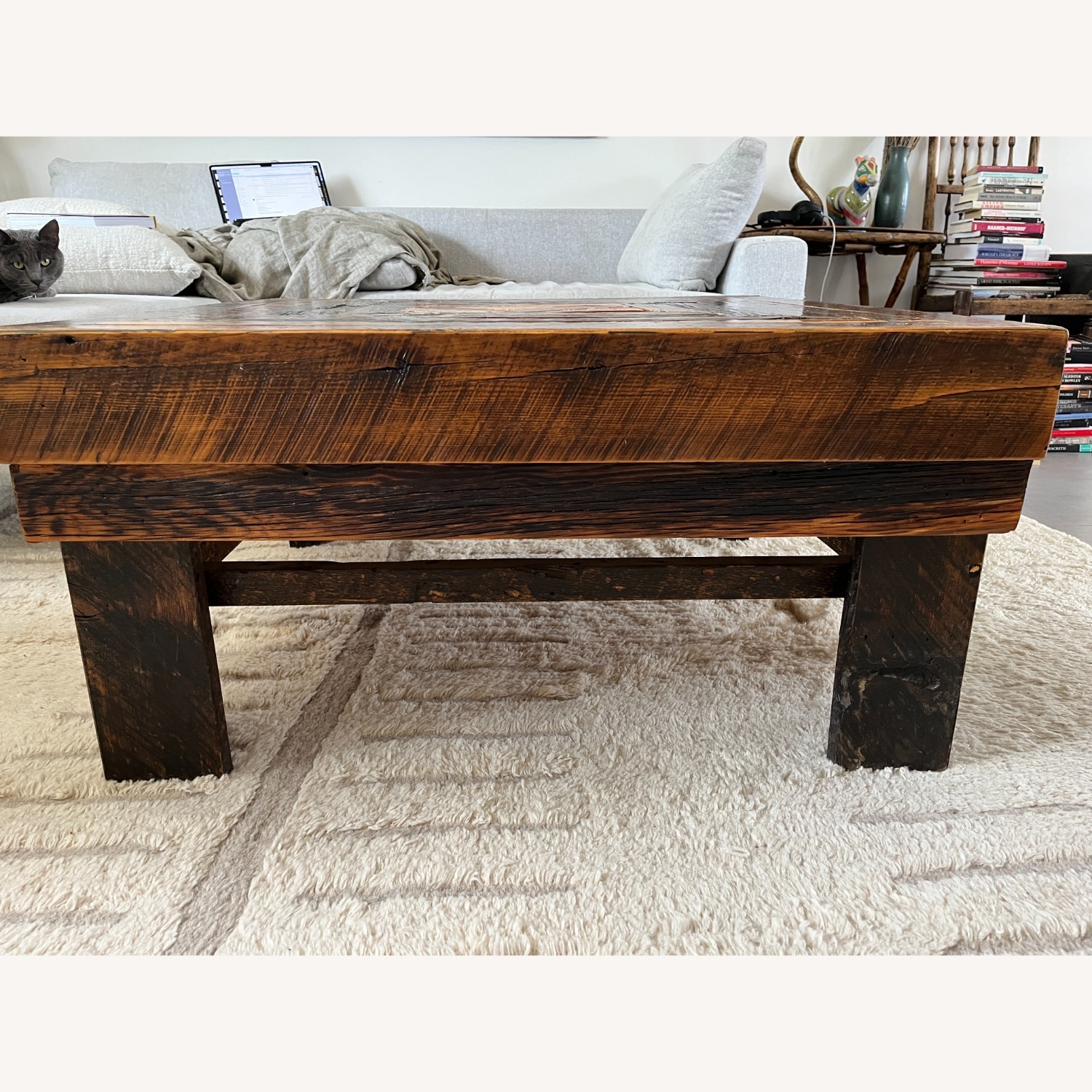 Vintage Handmade Wooden Coffee Table - 37x37x18" - image-4