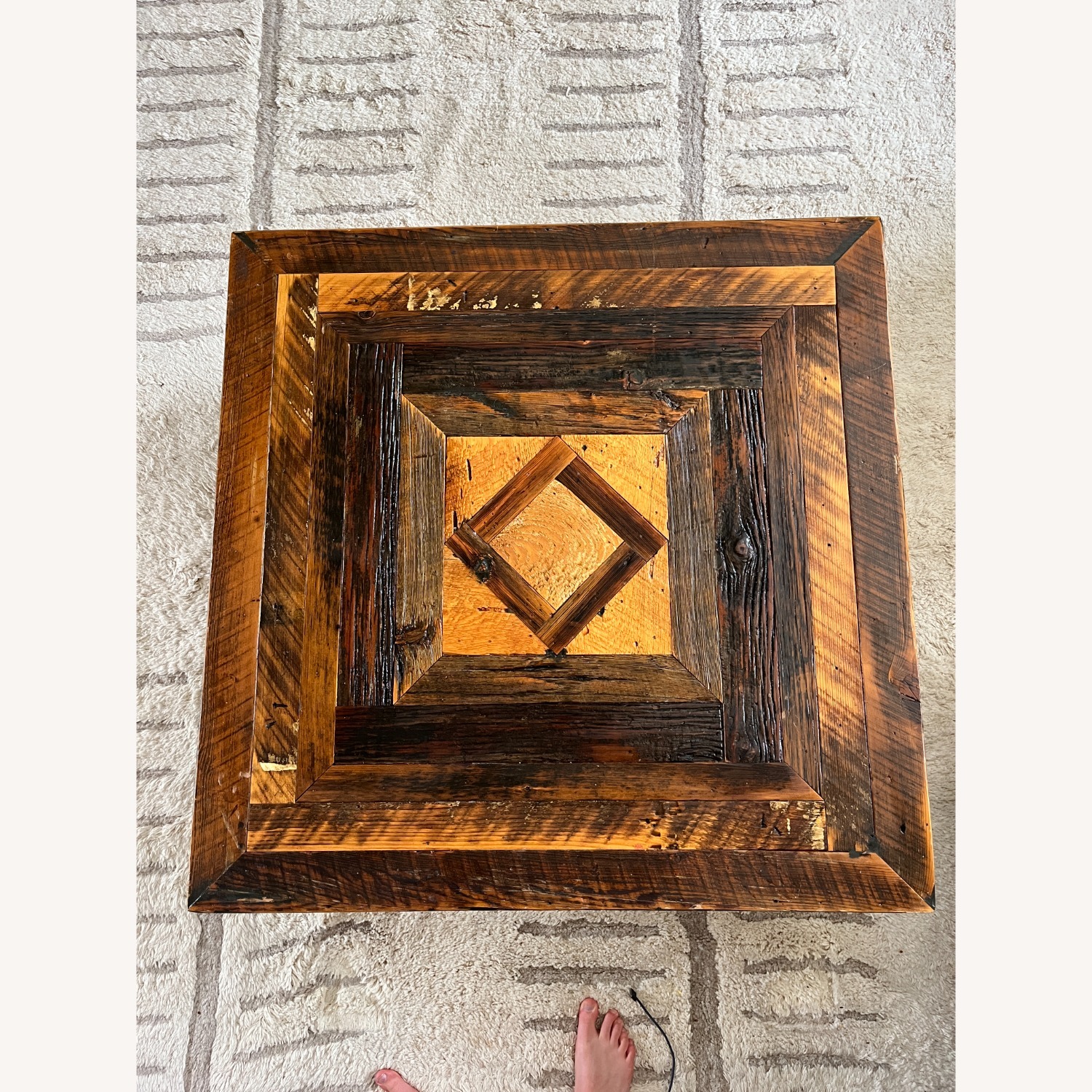 Vintage Handmade Wooden Coffee Table - 37x37x18" - image-2