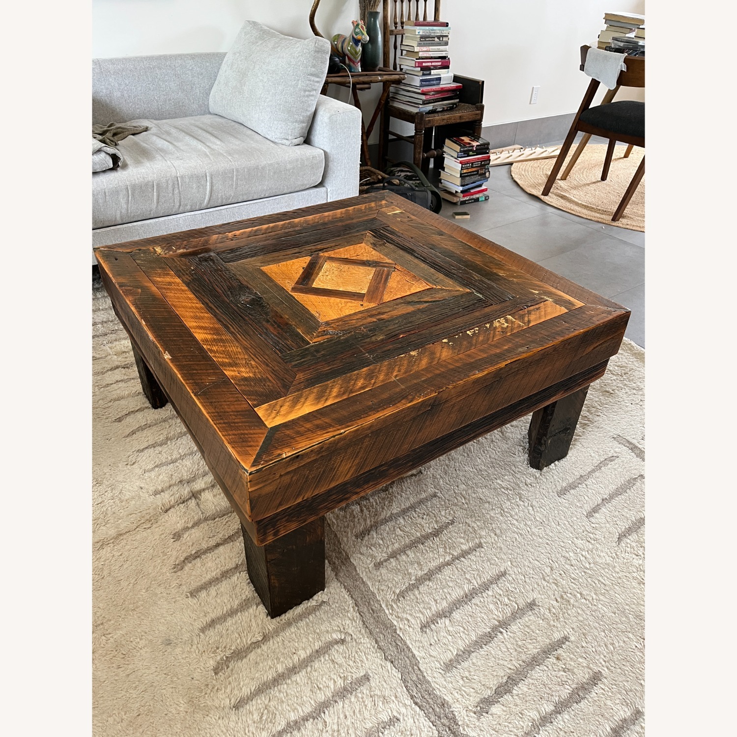 Vintage Handmade Wooden Coffee Table - 37x37x18" - image-1