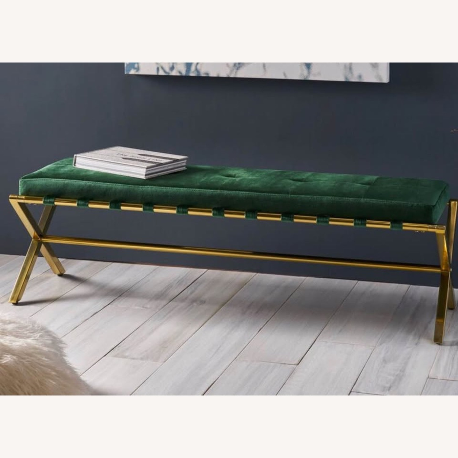 Green Velvet Bench 59 “ W - image-1