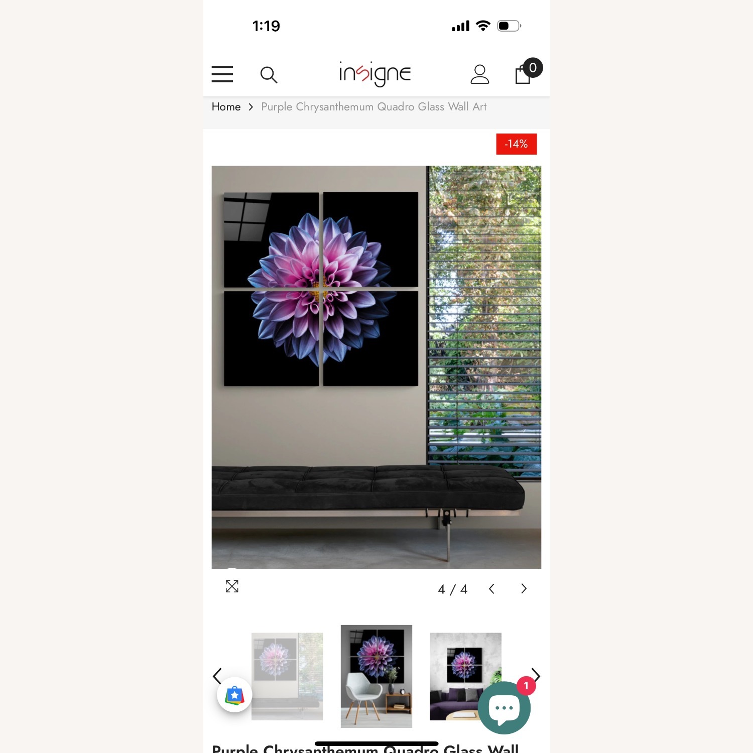 Purple Chrysanthemum Quadro Glass Wall Art - image-3