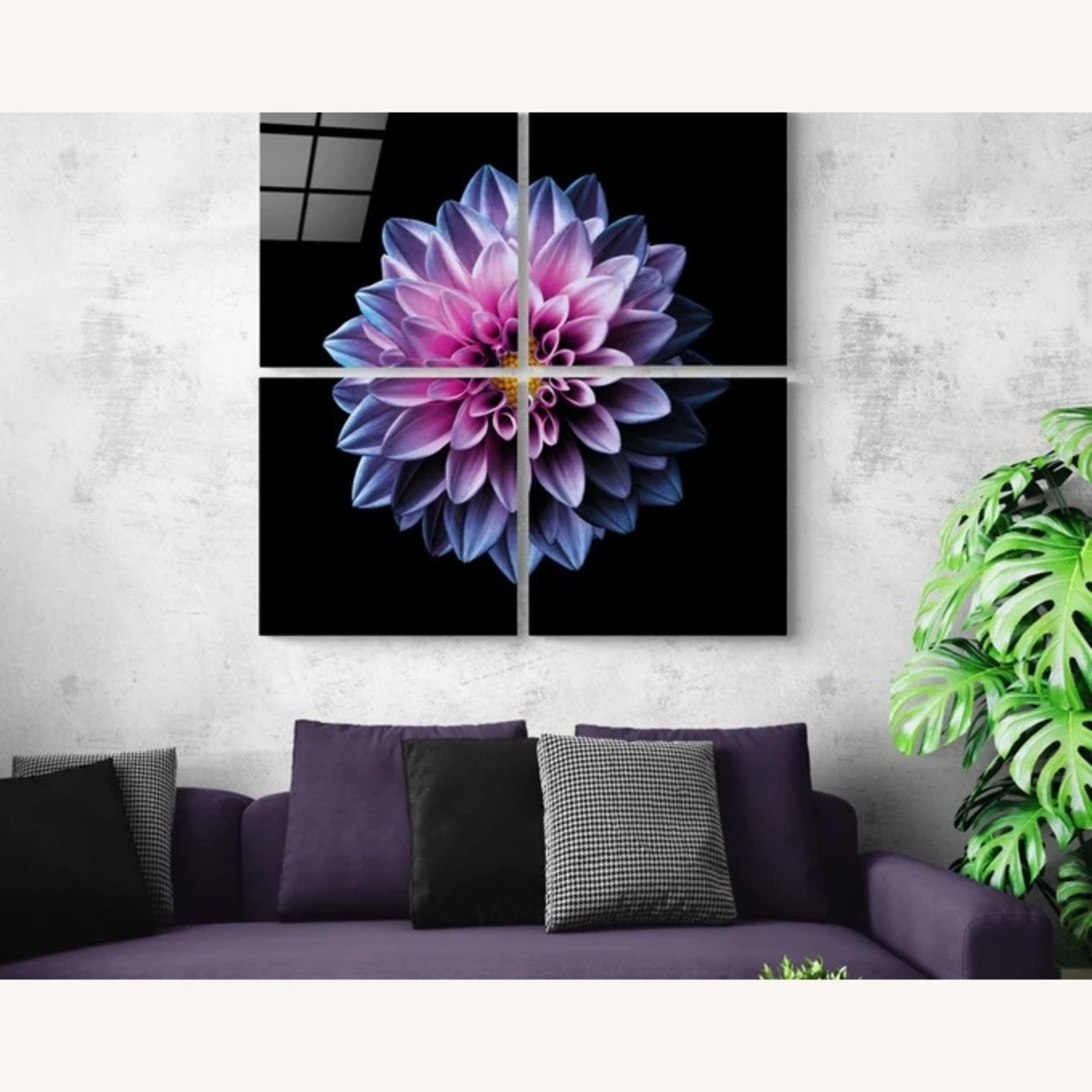 Purple Chrysanthemum Quadro Glass Wall Art - image-5