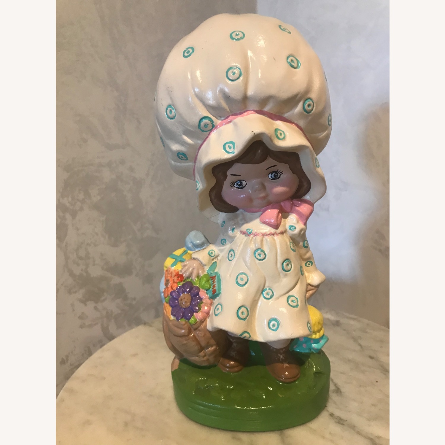 Vintage 1970s Bonnet Hat Hand Painted  Figurine - image-1