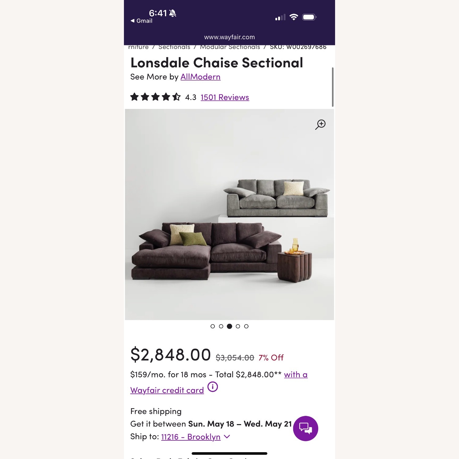 AllModern Lonsdale Chaise Sectional - image-1