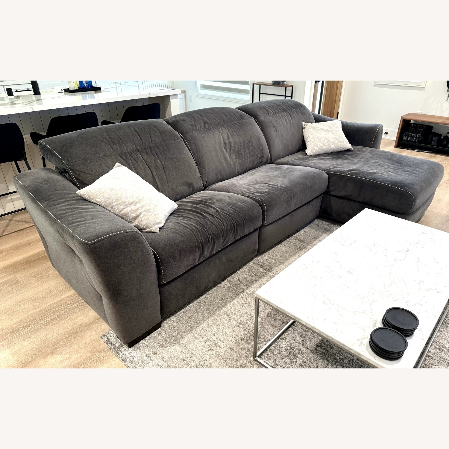 Gray Sectional Sofa with Chaise and Recliner - image-1