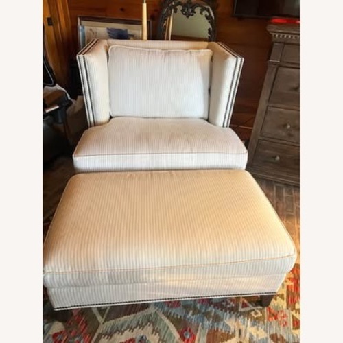 Used Oversized Linen Chair & Ottoman for sale on AptDeco