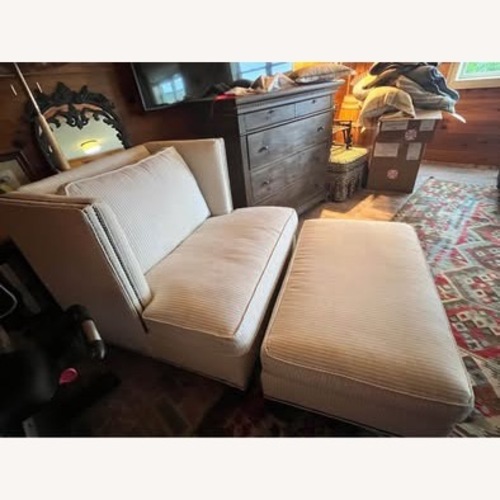 Used Oversized Linen Chair & Ottoman for sale on AptDeco