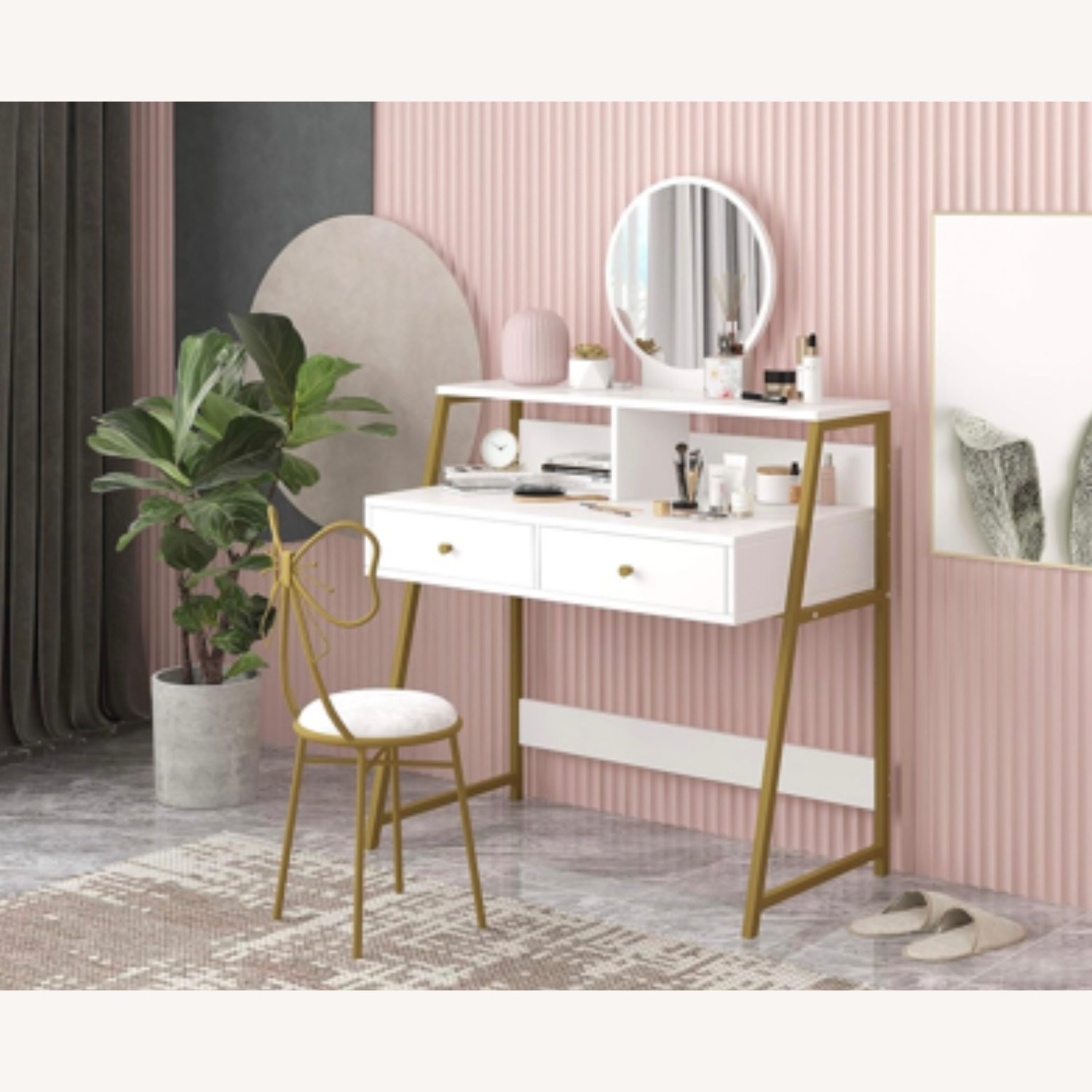 Amazon Vanity Table Set with USB & Power Outlet - image-1