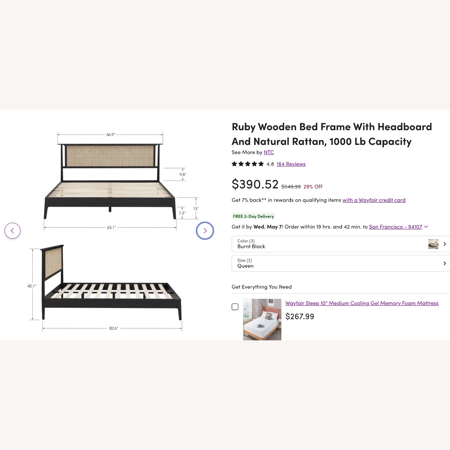 Wayfair Ruby Wooden Bed Frame With Headboard - image-1