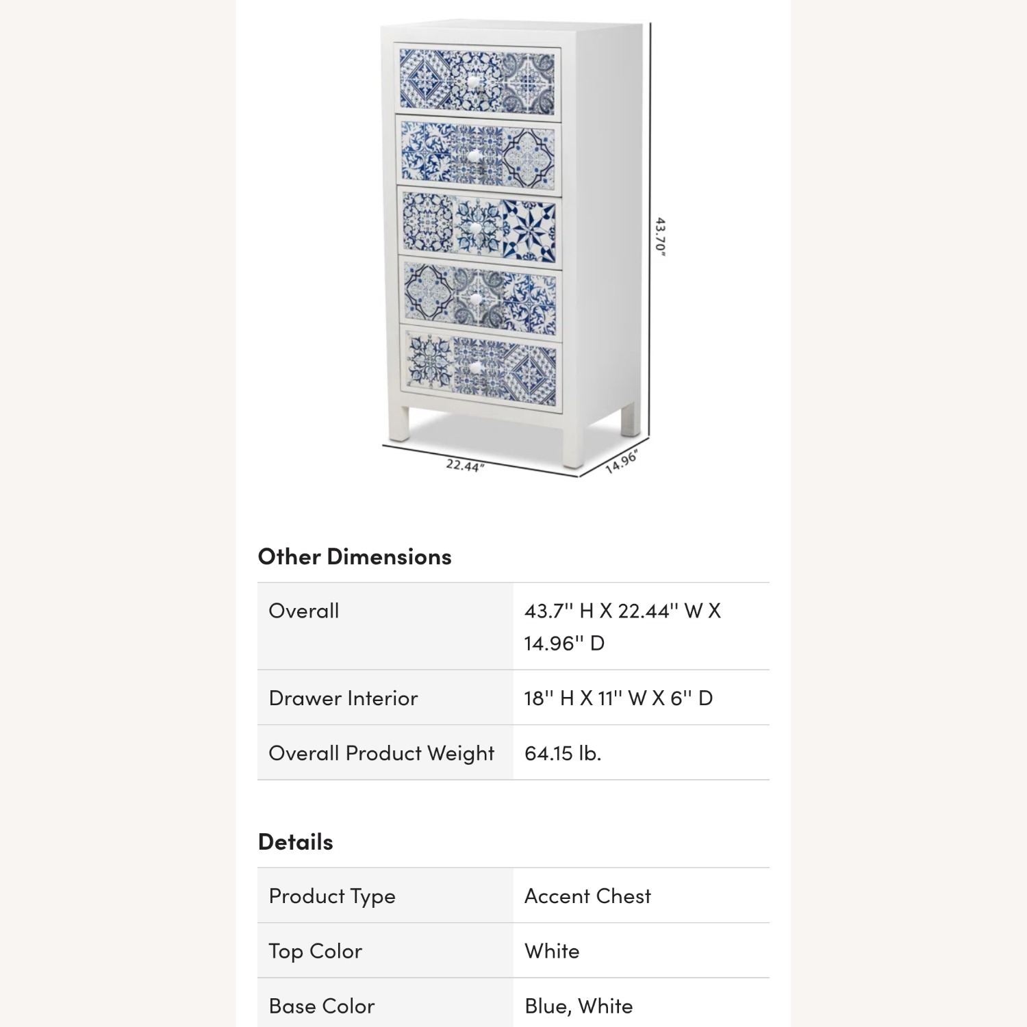 Blue Mosaic 5 Drawer Dresser - image-6