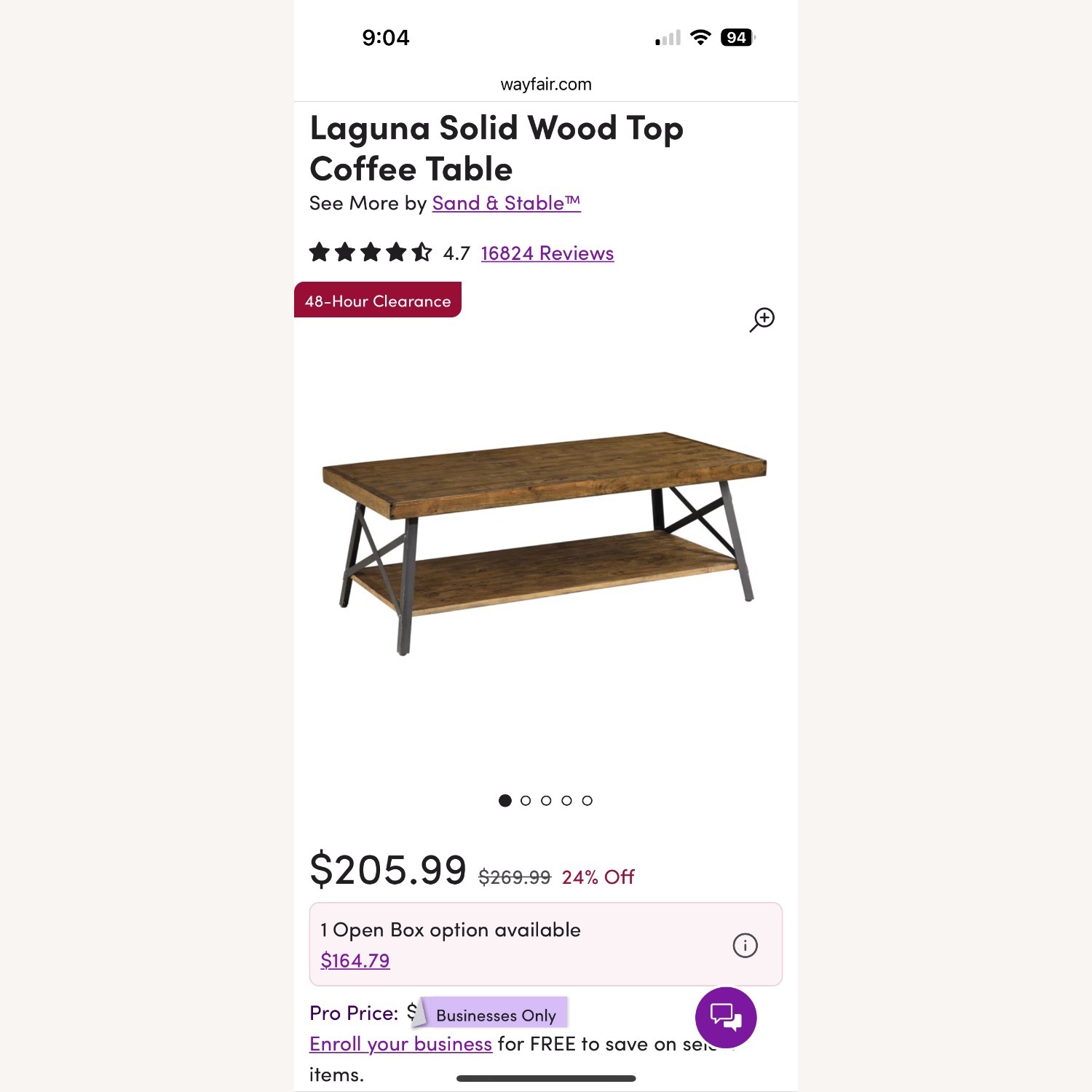 Laguna Solid Wood Top Coffee Table - image-1