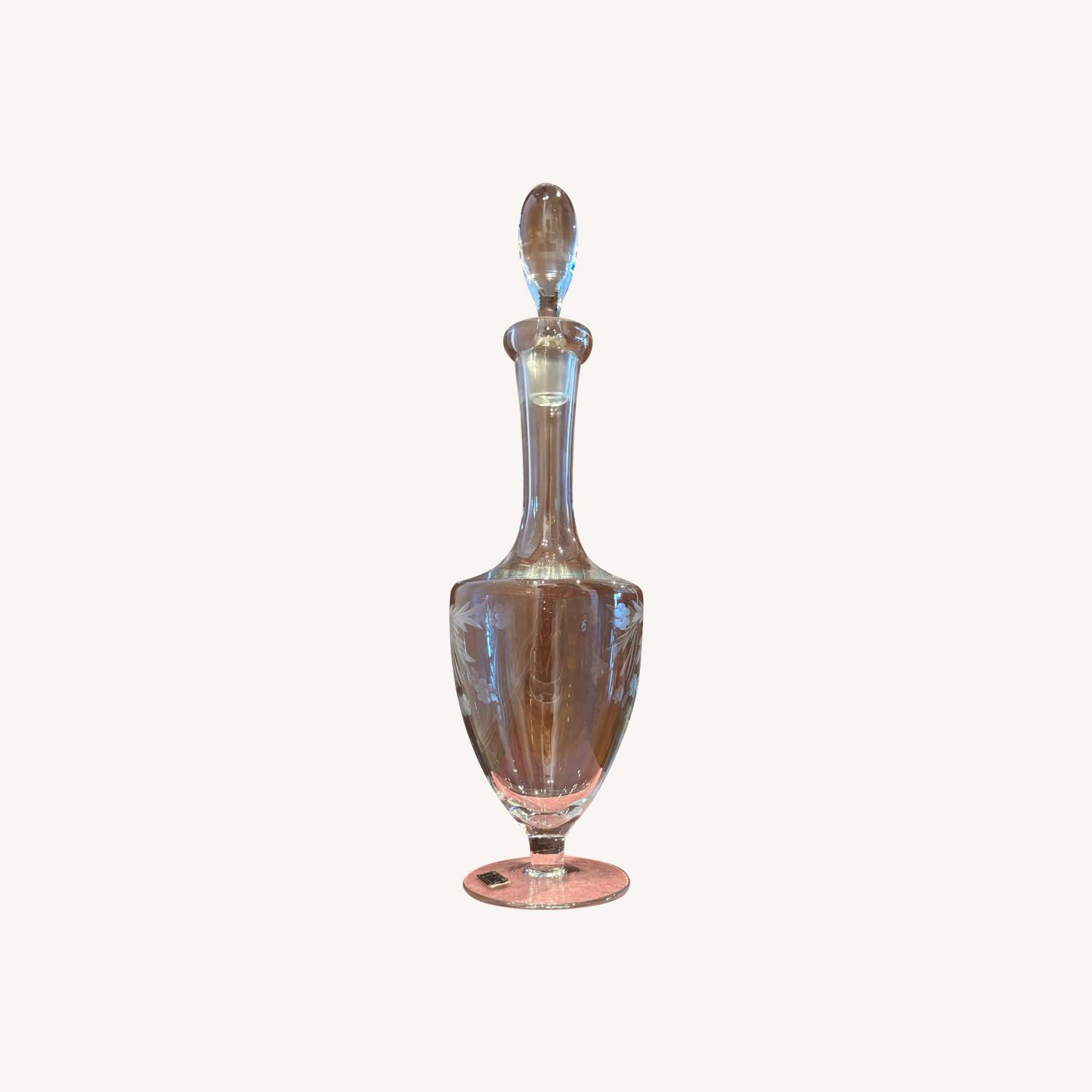 Vintage Hand Cut Toscany Floral Glass Decanter - image-0