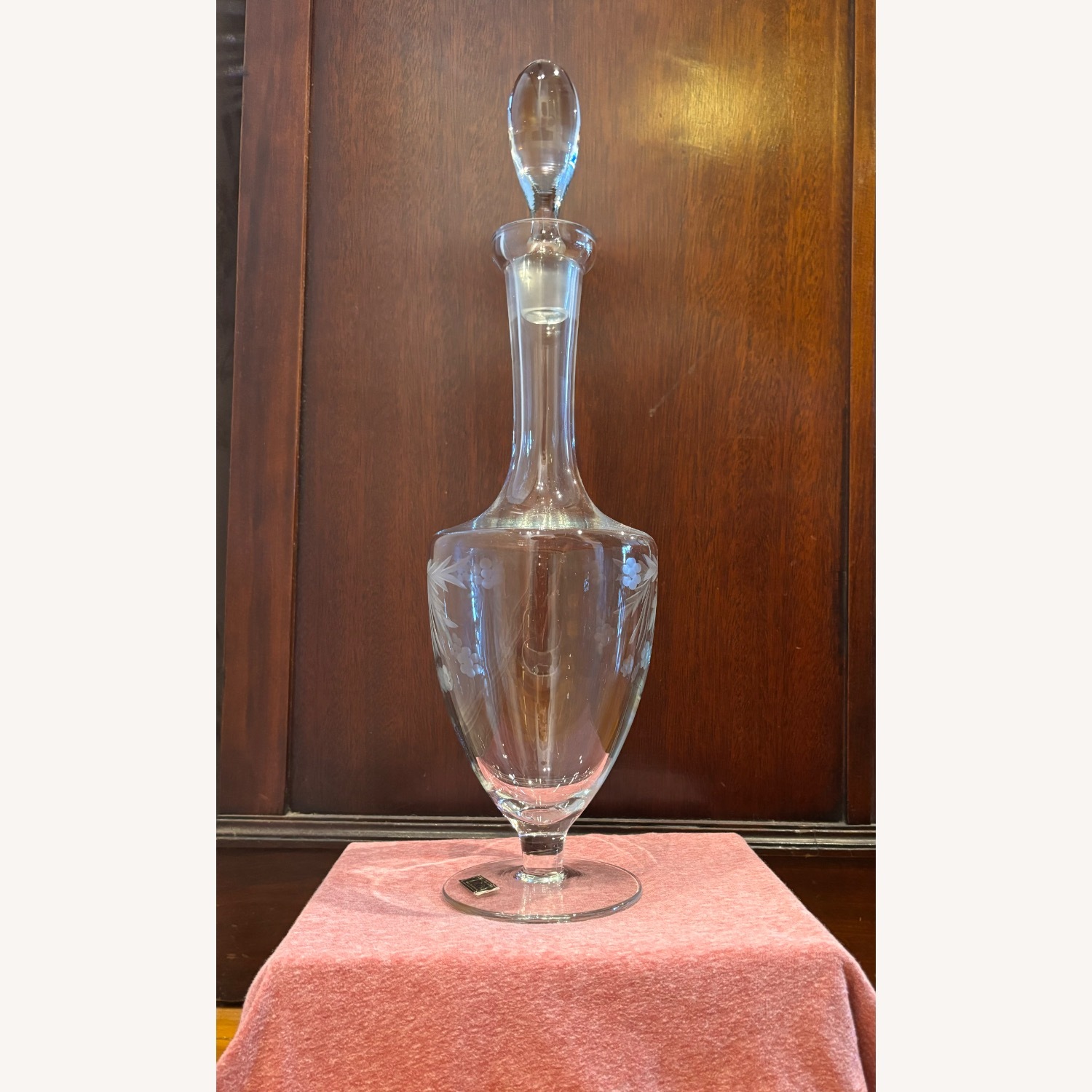Vintage Hand Cut Toscany Floral Glass Decanter - image-7