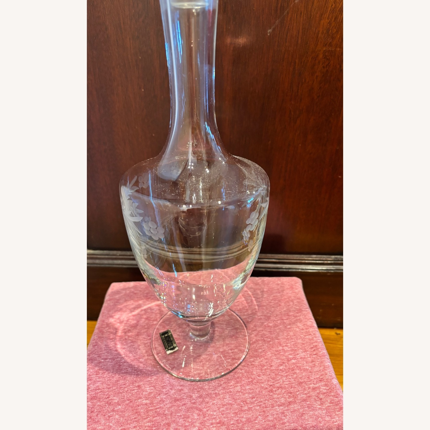 Vintage Hand Cut Toscany Floral Glass Decanter - image-3