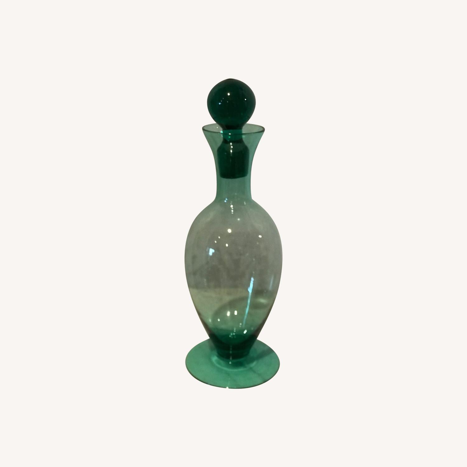 Vintage MCM Retro Art Green Glass Decanter - image-0