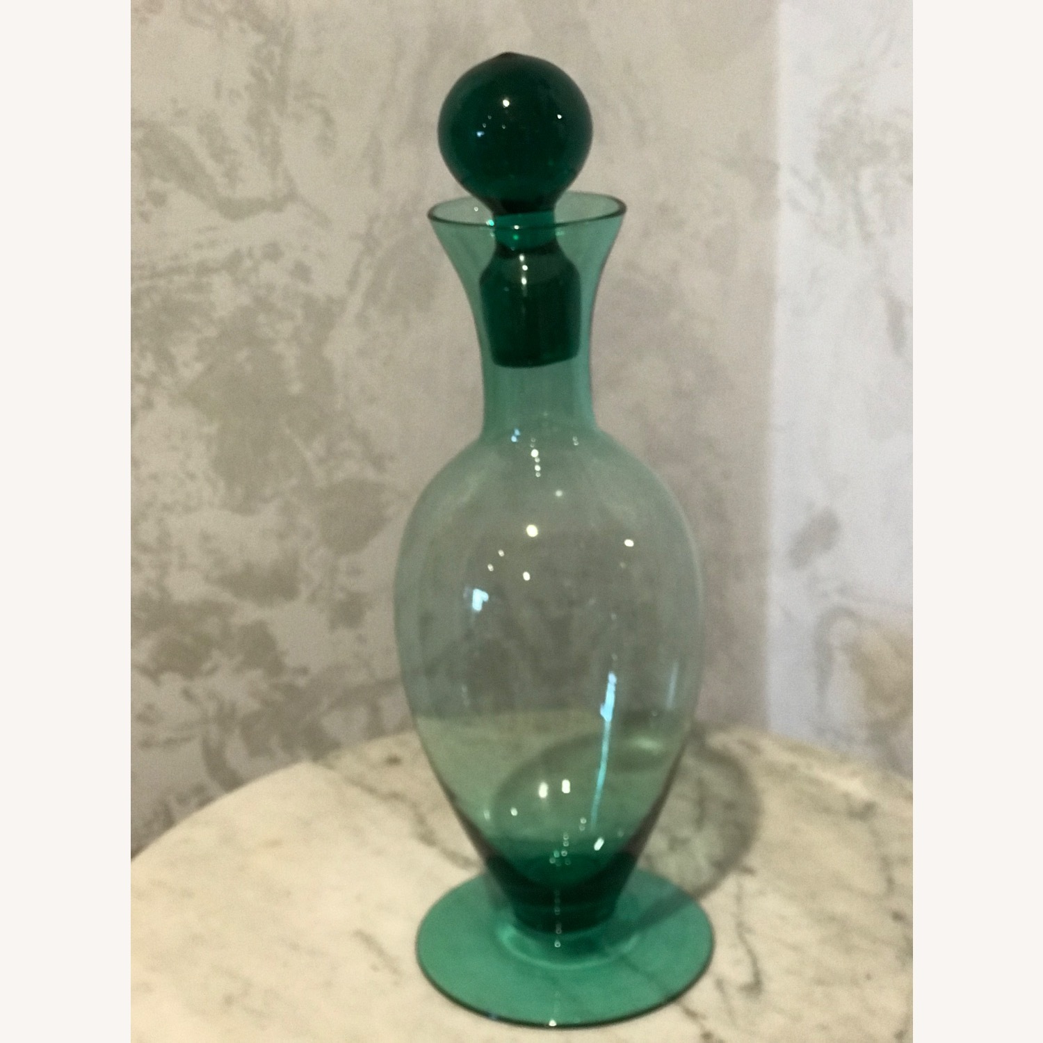 Vintage MCM Retro Art Green Glass Decanter - image-1