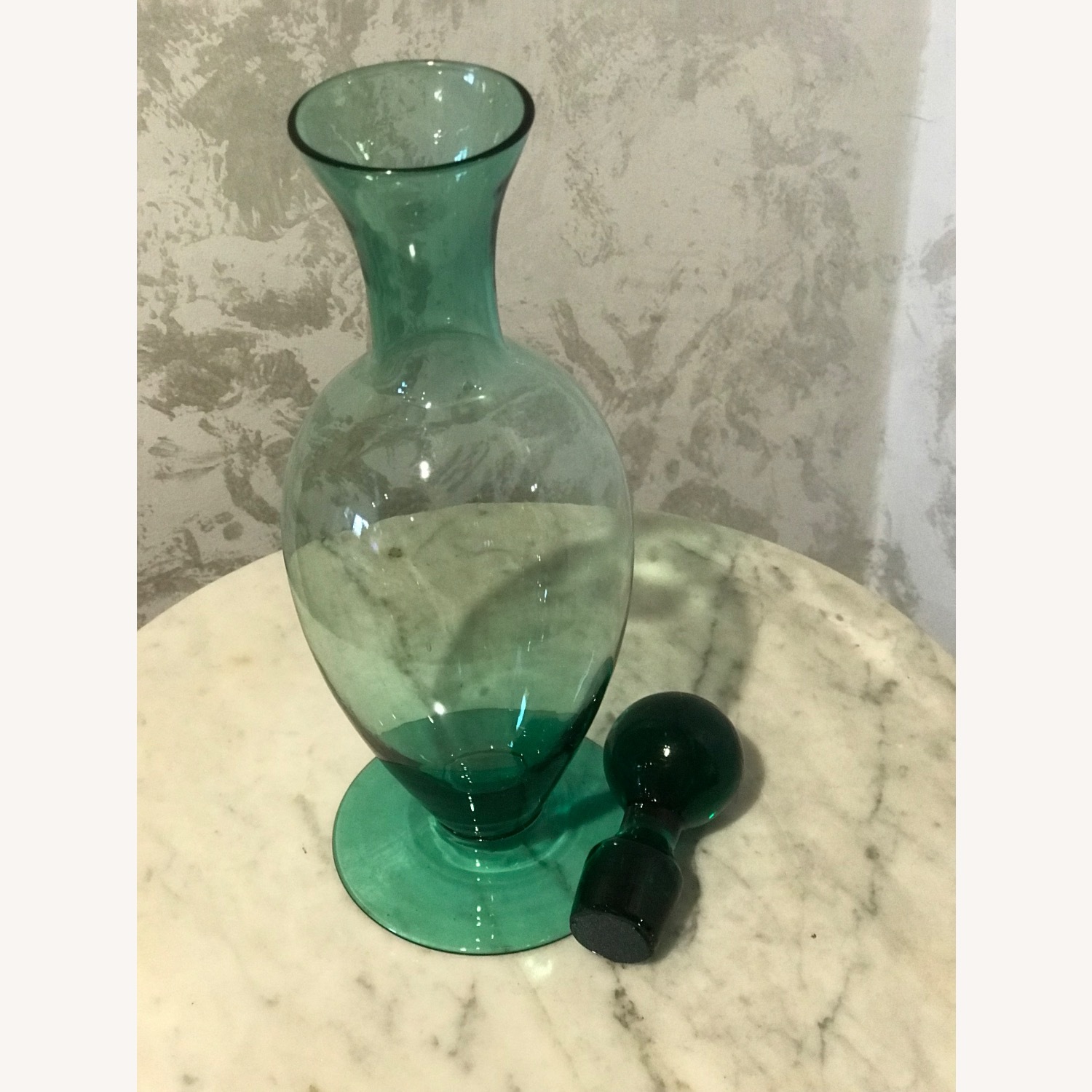 Vintage MCM Retro Art Green Glass Decanter - image-7